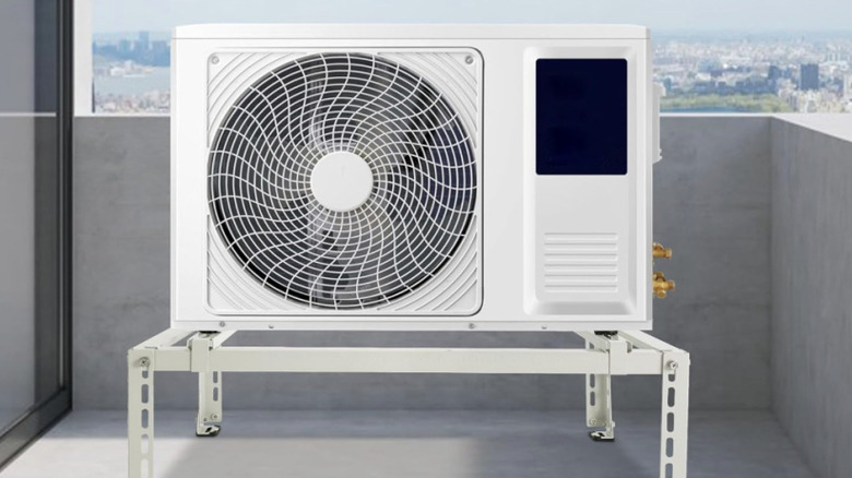 Outdoor condenser unit on a ground stand