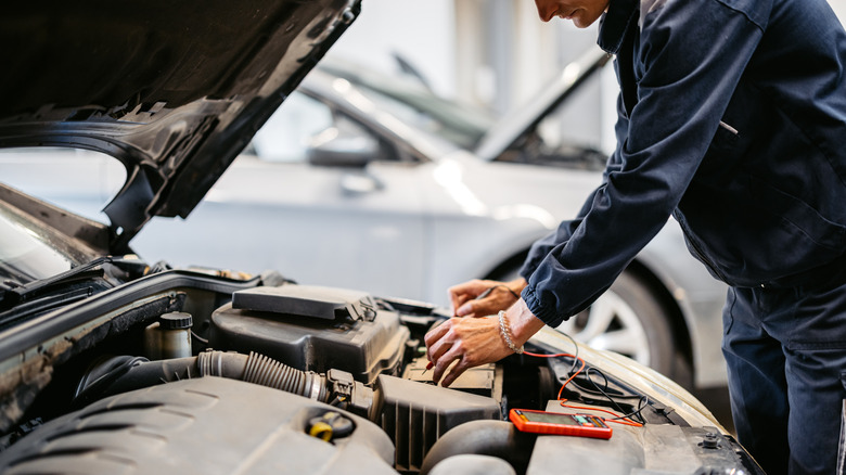 Inspecting the car battery