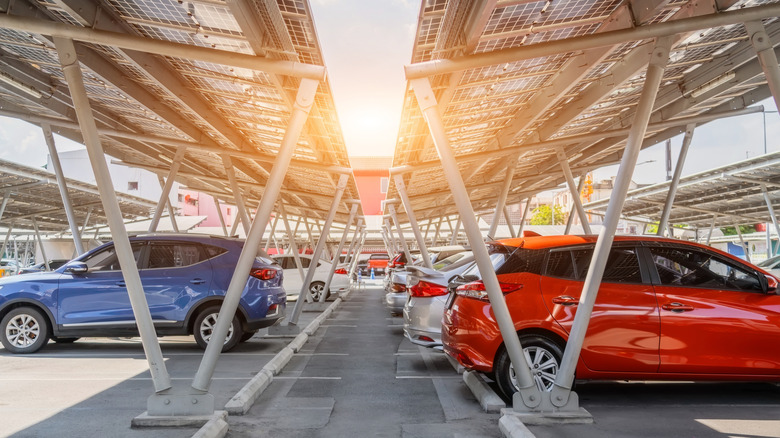 Cars parked under shade
