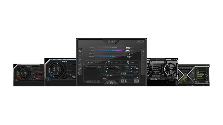Various MSI Afterburner screenshots on a white background