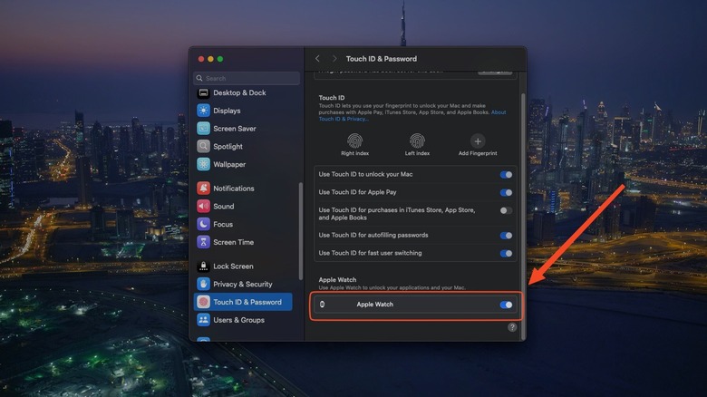 apple watch Unlock settings on macOS