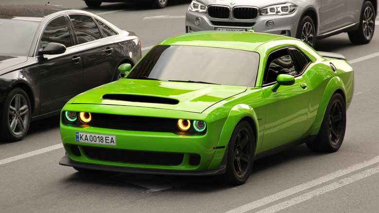 A Dodge Challenger SRT with a HEMI engine