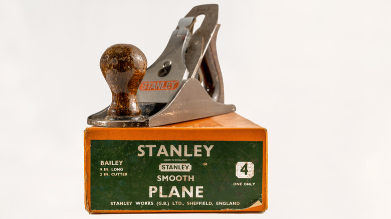 a Stanley hand plane on its box