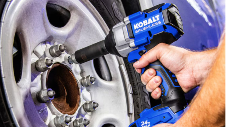 Kobalt impact wrench being used on wheel