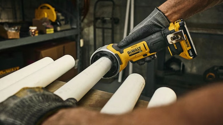 20V Max Pipe Deburring Tool in use