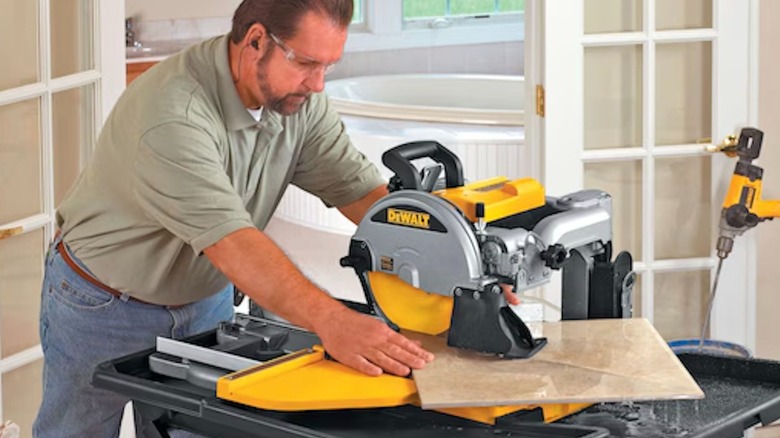 DeWalt 10-inch Heavy-Duty Wet Tile Saw in use