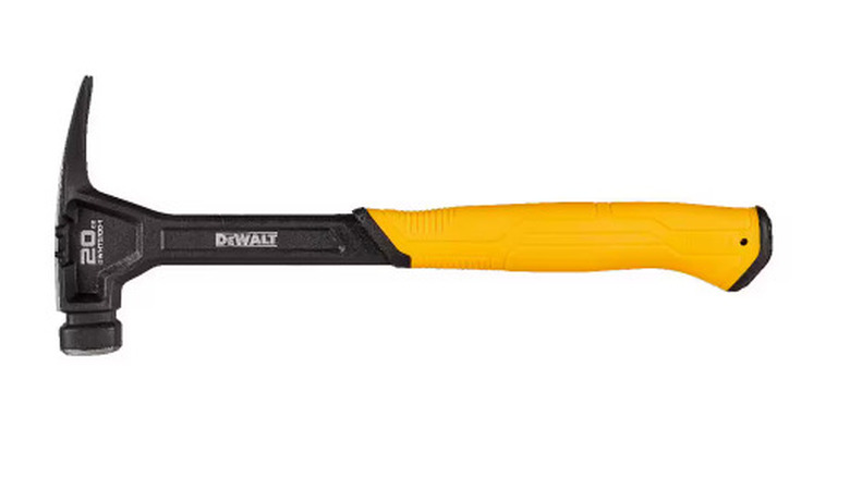 DeWalt 20-ounce hammer with a yellow grip on a white background