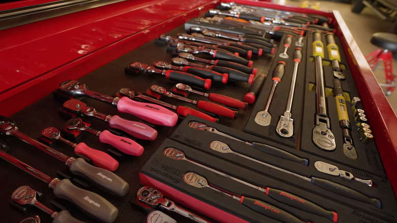 Snap-on tools in storage drawer