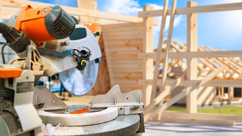 a miter saw at a jobsite