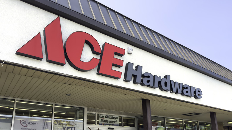 The Ace Hardware logo on a building's facade.