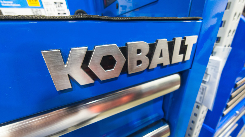 Kobalt 30-piece SAE set inside its blue and black case sitting on an engine