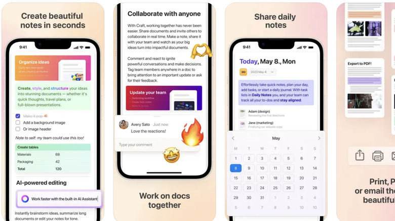 Screenshots of Craft App Store page carousel