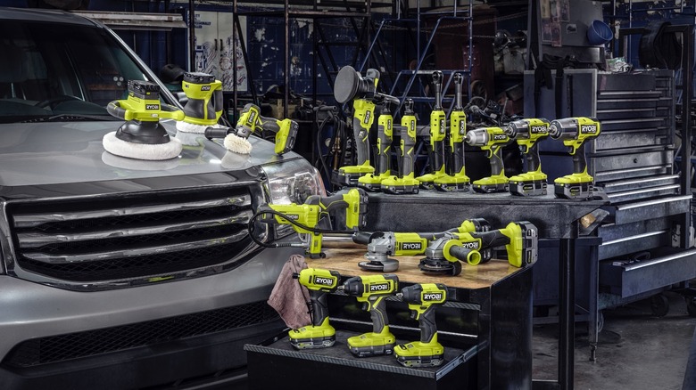 Ryobi Power Tools in auto body shop