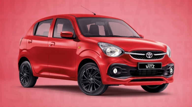 Red Toyota Vitz on a red background