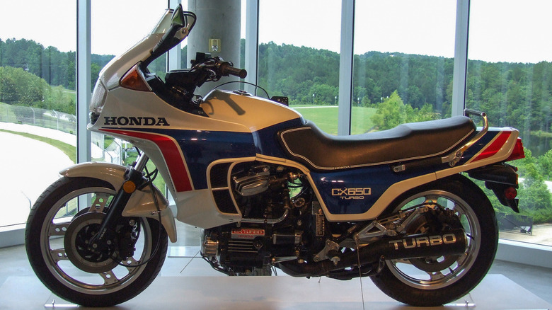 Honda CX650 Turbo on display at a museum.