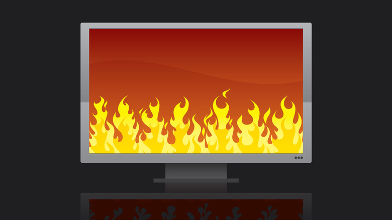 An illustrated image of a TV display on fire.