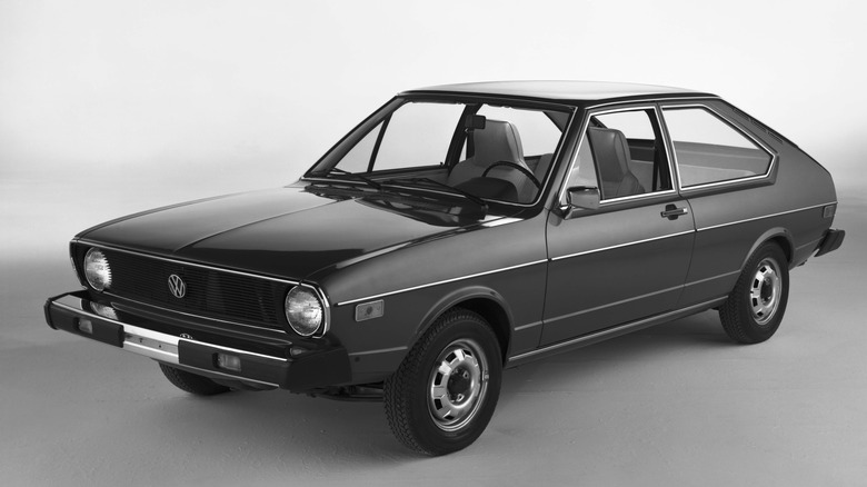 Front 3/4 view of 1974 VW Dasher 2-door sedan in studio setting