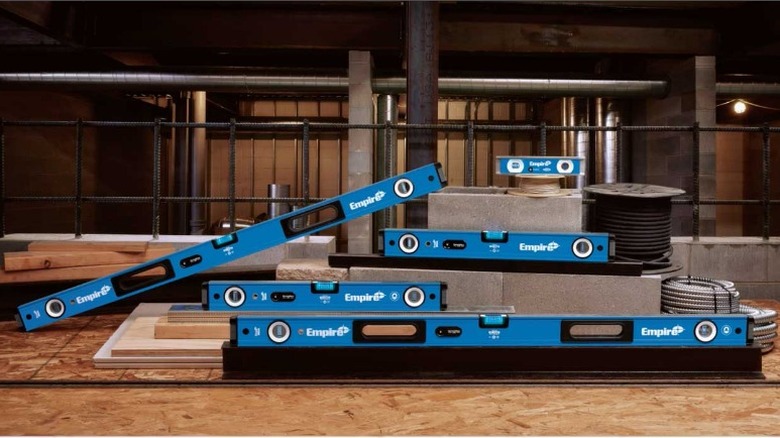 Empire Levels displayed on wood and cinder blocks