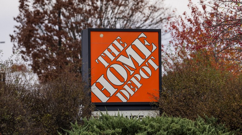 Home Depot logo sign in trees