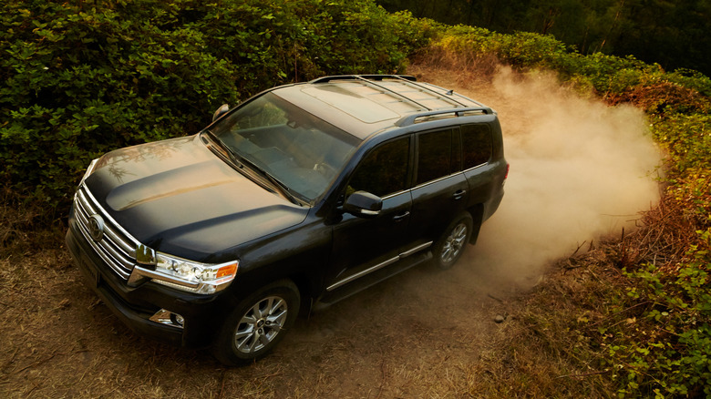 Top view of black 2018 Toyota Land Cruiser on off-road trail.