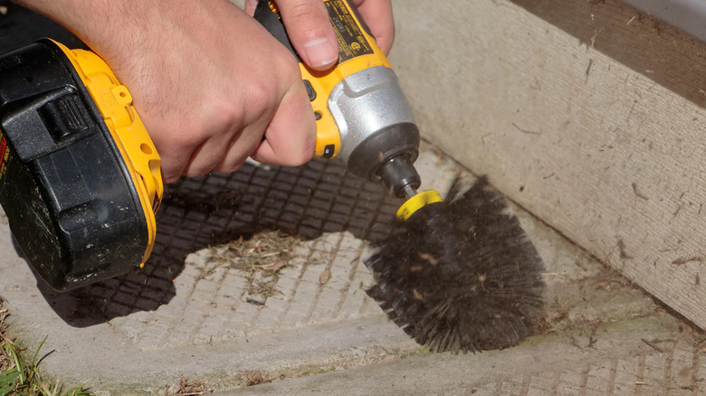 Using a drill brush to clean