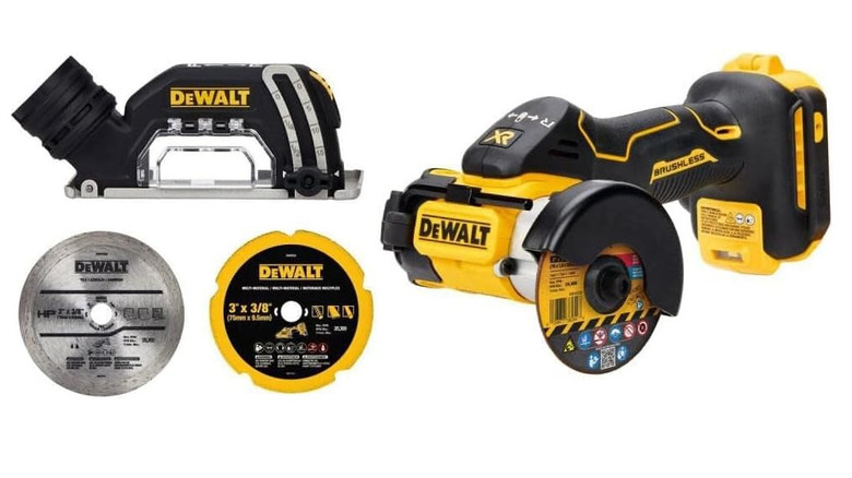 DeWalt 3-inch cut-off tool with multiple blades on a white background