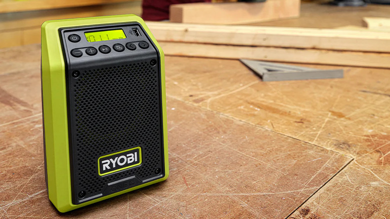 Ryobi's Compact Bluetooth Radio/Speaker on a worktop
