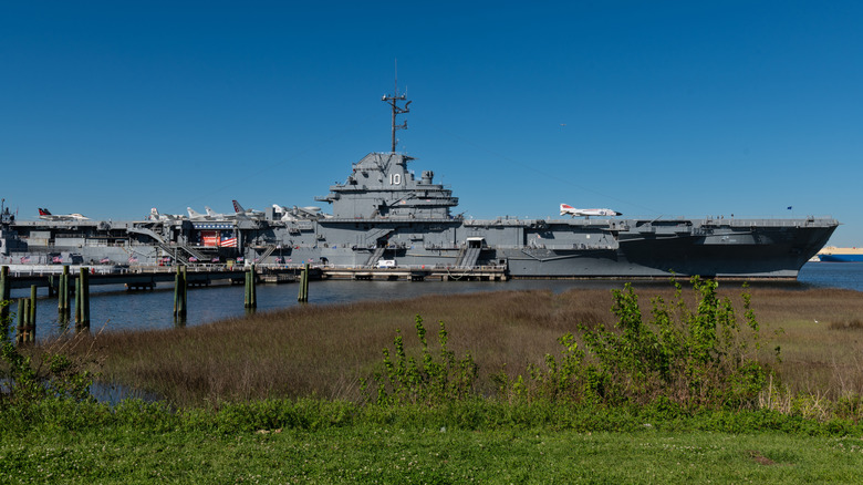 USS Yorktown docked at pier