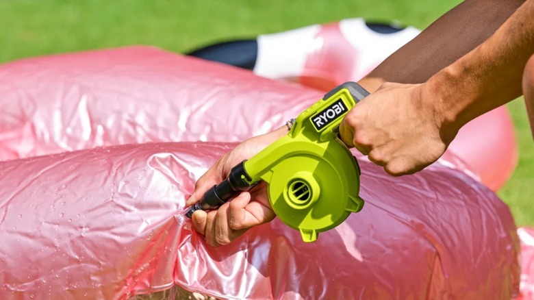 Ryobi USB Lithium High-Volume Inflator in use