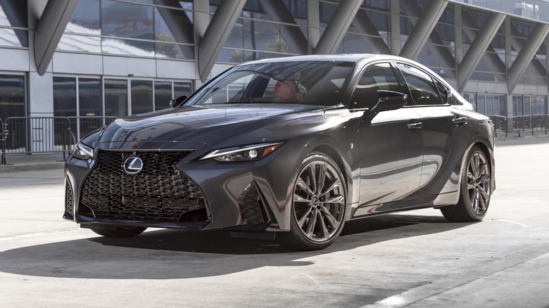 2022 Lexus IS near an office tower