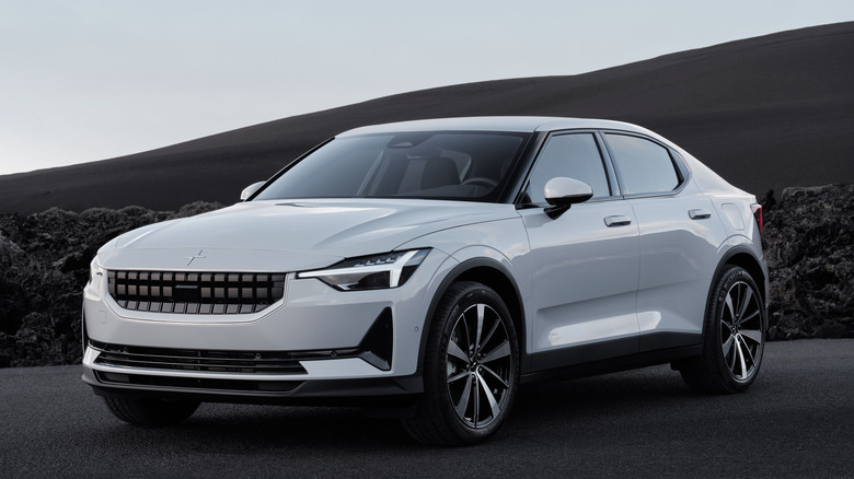 A white 2022 Polestar 2 parked
