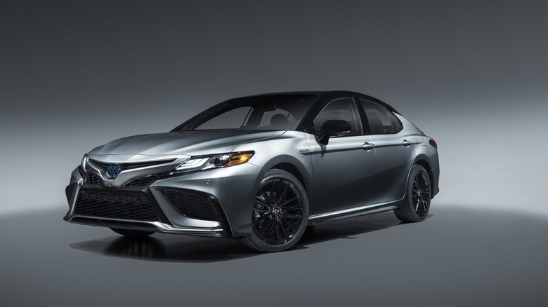 A gray 2022 Toyota Camry Hybrid