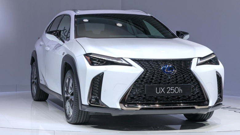 White Lexus UX 250h on display at the Geneva International Motor Show