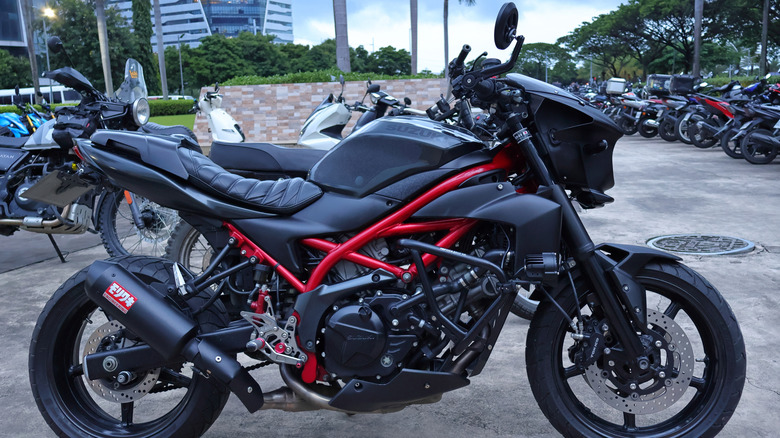 Suzuki SV650 in parking lot profile shot