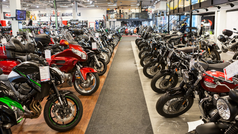 Used motorcycles in dealership.