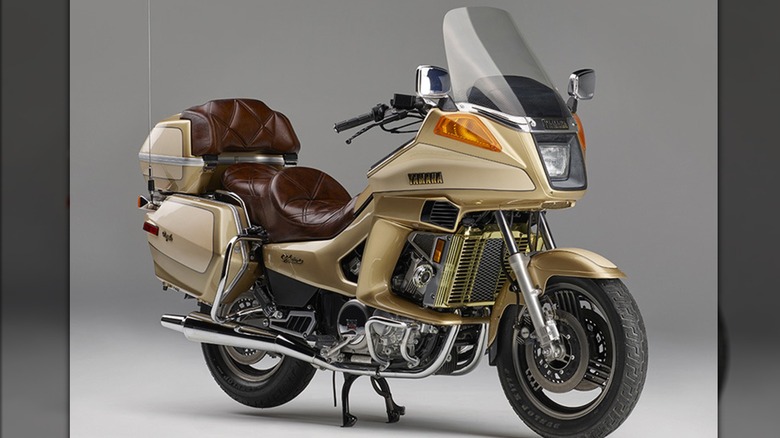 A brown Yamaha Venture Royale in an empty room.
