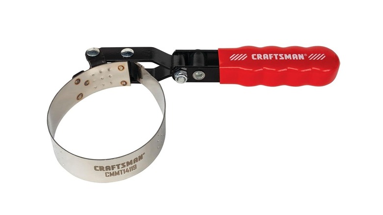 Oil filter wrench against white background