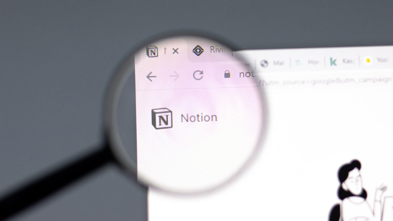 Notion website opened on browser