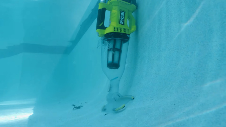 Ryobi pool vacuum cleaning side of pool