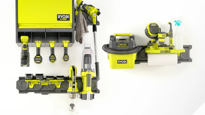 Ryobi cleaning tools organized