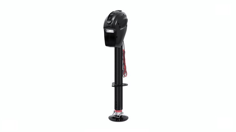 Picture of an electric trailer jack against a white background