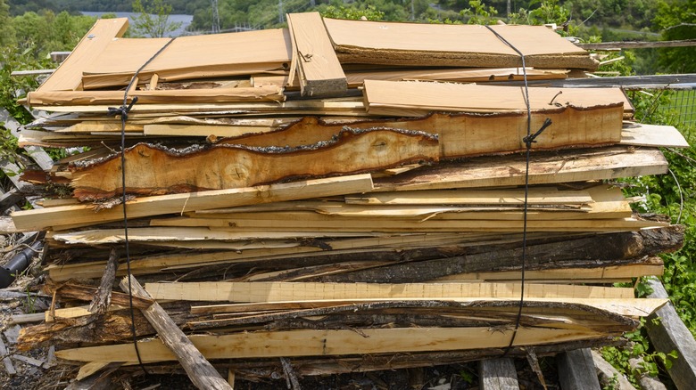 A pile of wooden slab