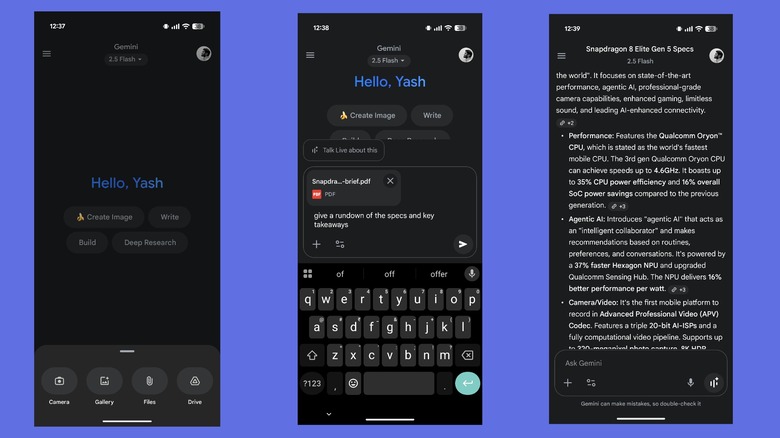 Using the Gemini app on an Android to analyze a PDF.