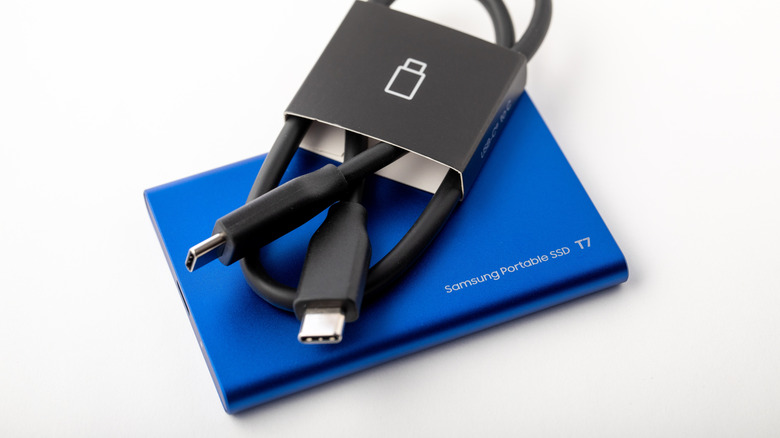 Samsung Portable SSD Drive on white background