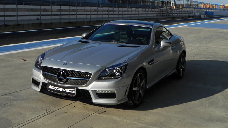 A Mercedes-Benz AMG SLK on a race track