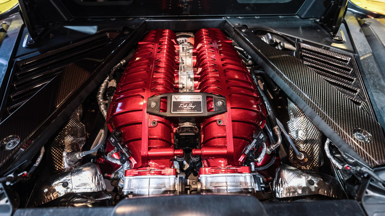 Chevrolet LT6 engine in the engine bay of a C8 Corvette Z06