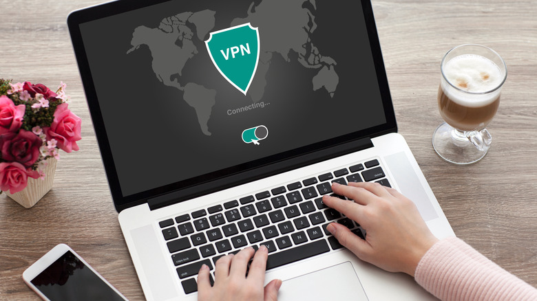 Person connecting to VPN laptop