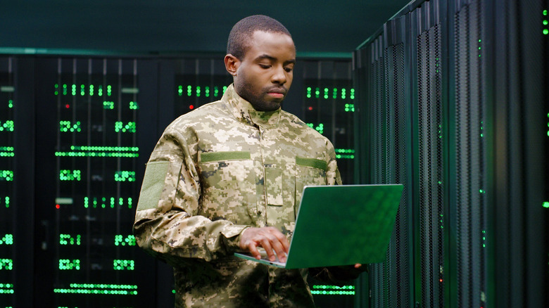 Soldier using laptop