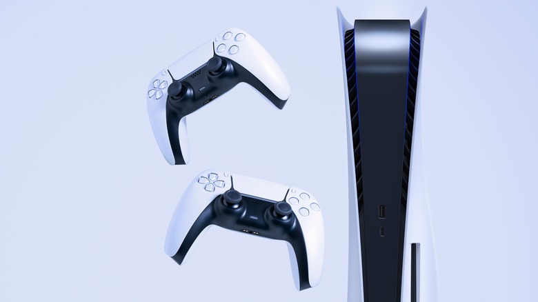 PlayStation 5 with two DualSense controllers
