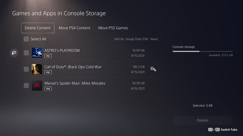 Games and Apps section on PS5